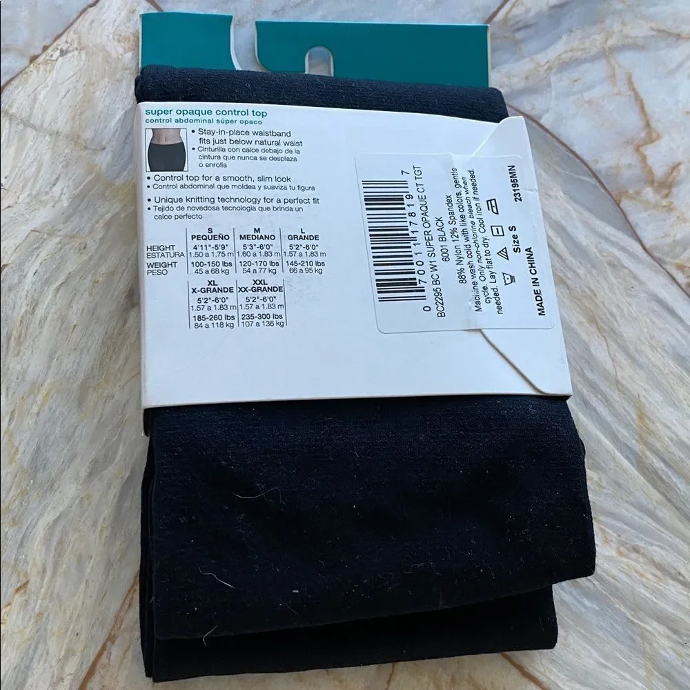 No Nonsense Black Super Opaque Tights Small Control Top 6001 Black